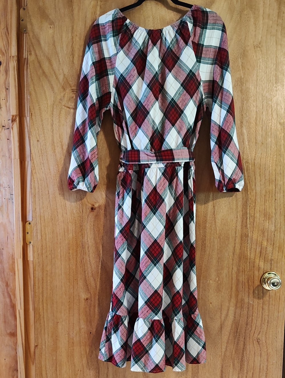 Gymboree Womens Dress Plaid Flannel Red Green Bias Cut Ruffle Christmas Cotton L - Picture 6 of 9